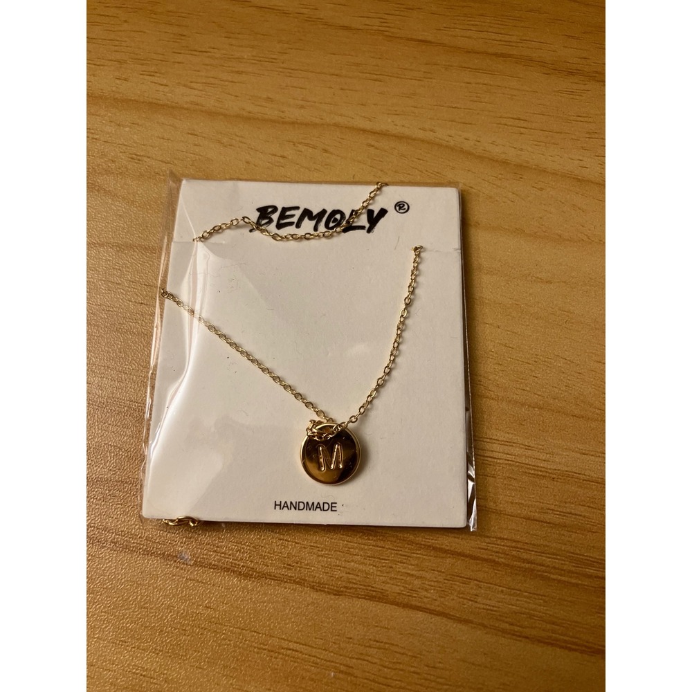 Bemoly Handmade Initial M Necklace Gold Tone Round Disc Pendant Minimalist New - Picture 2 of 3